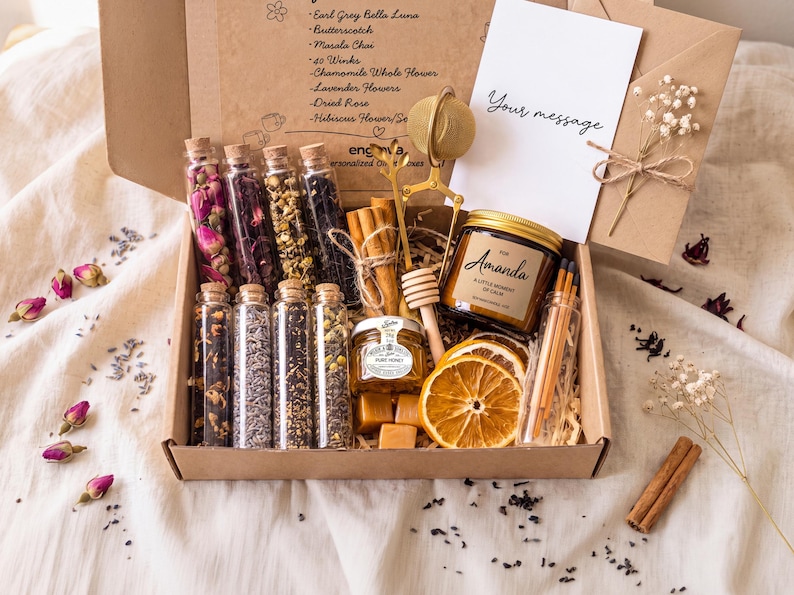Personalized Tea Gift Box for Her-Tea Lover Gift Set-Self Care Gift Set-Birthday Gift Basket-Thank You Gift-Hygge Box-Christmas Gift for Mom image 6
