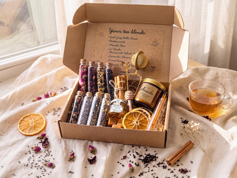 Personalized Tea Gift Box for Her-Tea Lover Gift Set-Self Care Gift Set-Birthday Gift Basket-Thank You Gift-Hygge Box-Christmas Gift for Mom image 7