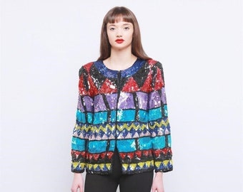 Rare Vintage 80's sequin encrusted disco trophy jacket