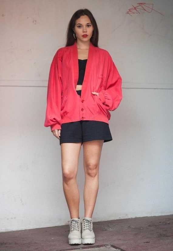 Vintage 80's Coral Pure Silk Over-sized Bomber Jac