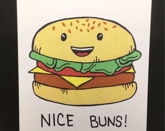 Funny Note Card - Nice Buns Card - Blank