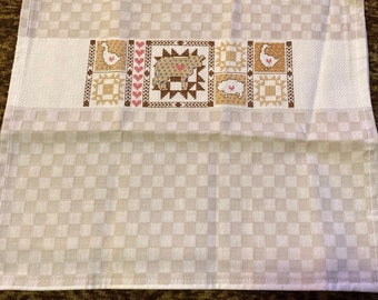 Crosstitch completato, full size, mano, asciugamano, design country, cucito a mano dal venditore nuovo
