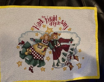Hand Sewn Christmas Cross Stitch, Angels, 11x14