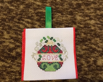 Completed Crosstitch Christmas ornament, ornament, ready to hang hand sewn by seller new