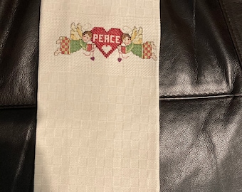 Weihnachten Kreuzstich Geschirrtuch, Engel Peace Herz