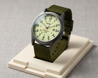 Men's Aviator Watch, Luminous Dial Quartz, Nylon Strap, Water Resistant