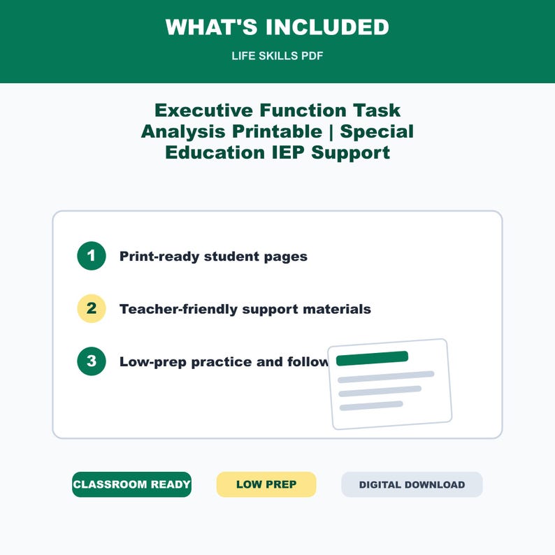 Analisi delle funzioni esecutive (formato stampabile) / Supporto per il Piano Educativo Individualizzato (PEI) per l'educazione speciale immagine 4