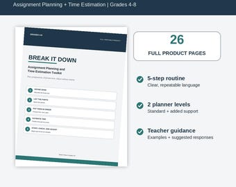 Assignment Planning Toolkit for Grades 4-8, Executive Function Homework and Project Planner PDF