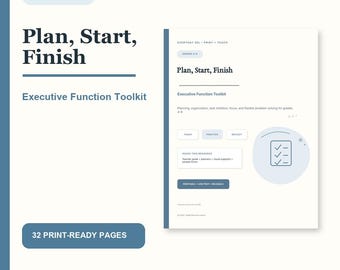 Executive Function Worksheets, Planning Organization Task Initiation Toolkit, Grades 4-8