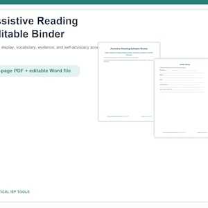読書支援バインダー｜音声、ディスプレイアクセス、自己擁護｜編集可能なPDF + DOCX