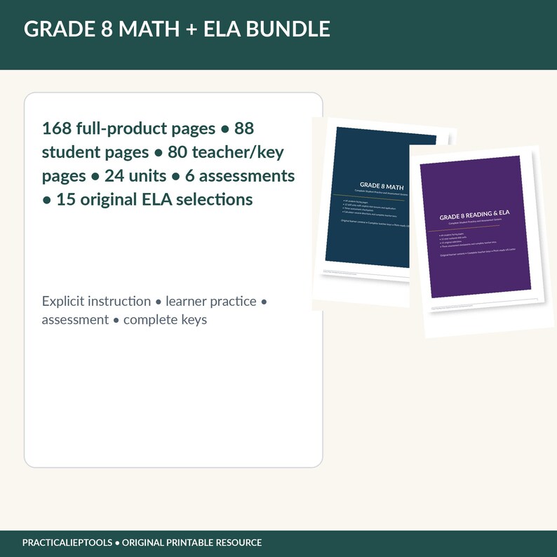 8th Grade Math and ELA Worksheets Bundle | Reading Passages ...