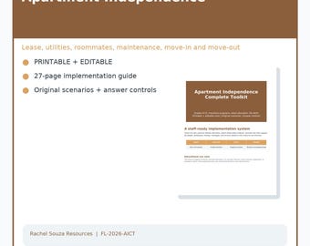 Apartment Independence Toolkit, Renting and Housing Life Skills, Special Education Transition, Lease Budget Utilities Worksheets