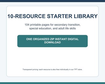 Adult Transition & Independent Living Starter Library | 10 Printable Special Education Mini Resources