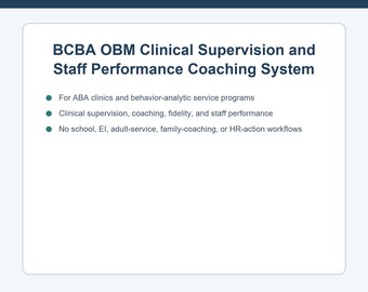 BCBA OBM Clinical Supervision Toolkit | Staff Coaching, Fidelity & Performance System