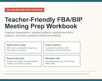 Lehrerfreundliches FBA BIP-Meeting Prep Workbook | Behavior Support PDF zum ausdrucken