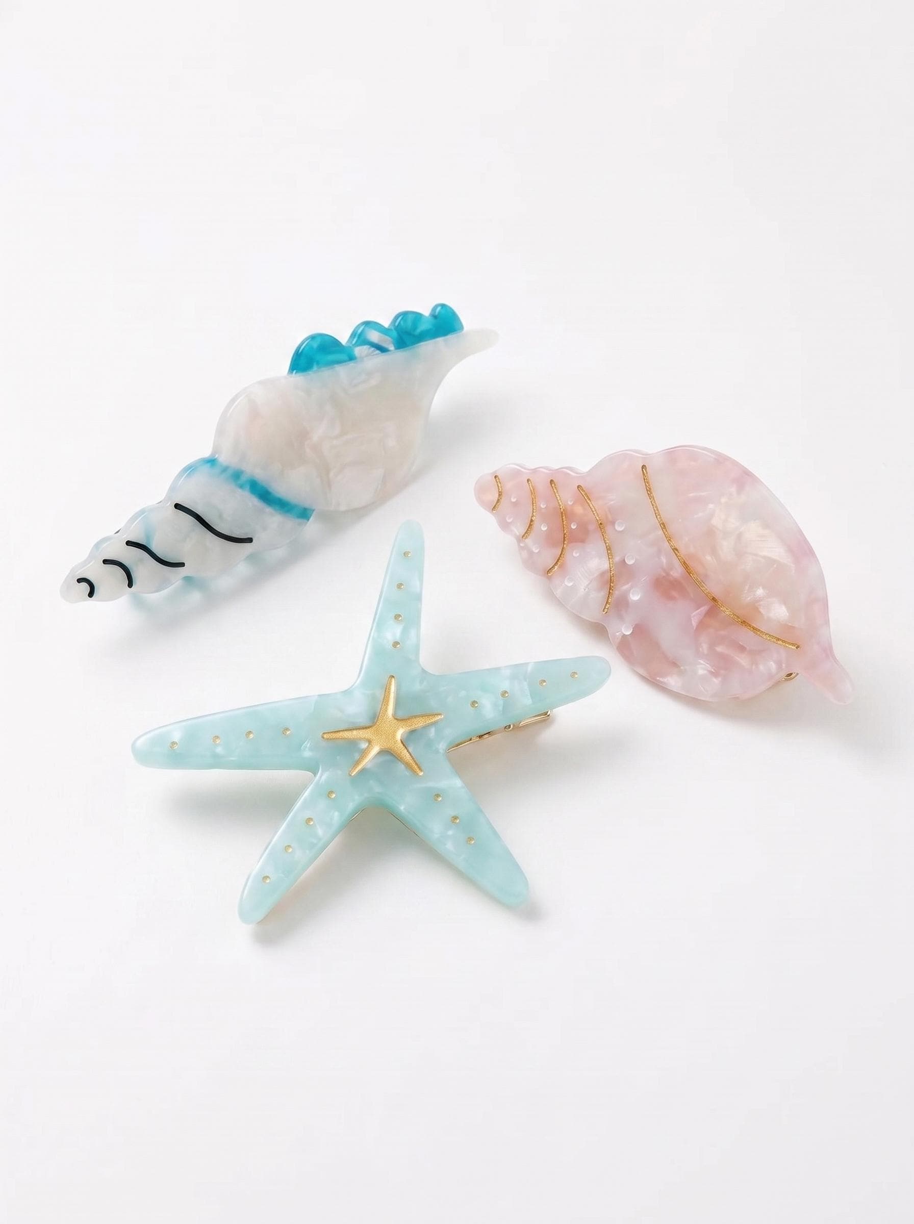Lot De 7 Barrettes étoile De Mer Et Coquillages – Paillettes, Accessoires Pour Filles Et Adolescentes