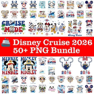 May include: A digital collection of over 50 Disney Cruise 2026 themed graphic designs featuring Mickey Mouse, Minnie Mouse, and other characters in nautical attire, cruise ships, life preservers, and anchors with text including Disney Cruise 2026.