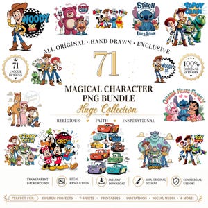 71 Magical Character PNG Bundle, Cartoon Character PNG, Kids Cartoon Clipart Bundle, Cute Character PNG, Sublimation Design,Instant Download