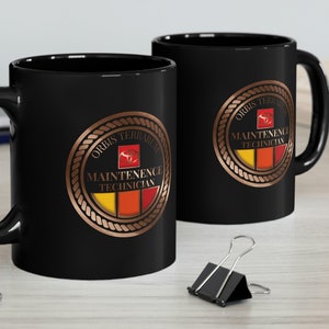 JDM Maintenence Technician 11oz Black Mug | Car Guy Car Gal Gift Mug | Initial D Mechanic | Orbis Terrarum Badge |  Auto Service Medal