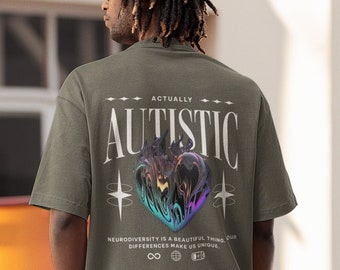 Actually Autistic Y2k Streetwear Style Tee | Neurodiversity Neurodivergent Tee Neurospicy ASD AuDHD Autism Acceptance No Puzzle Piece Shirt