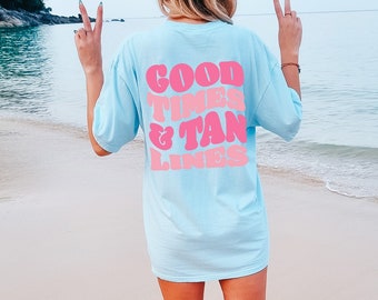 Good Times & Tan Lines Shirt | Coconut Girl Aesthetic Tropical Beachy Hibiscus Summer Tee | Cute Trendy Y2k Oversized Tumblr Indie Fashion