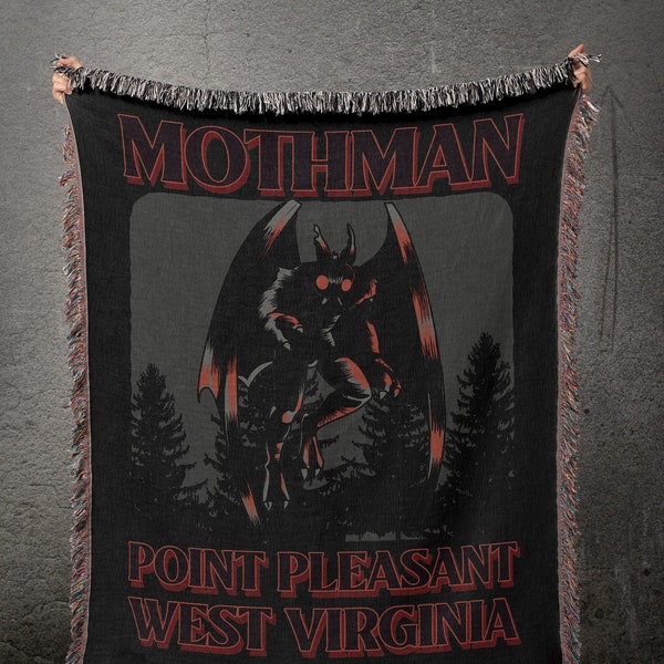 Mothman Retro Woven Blanket | Point Pleasant West Virginia Cryptid Throw | Spooky Monster Legendary Creature Decor | Cryptozoology Gift