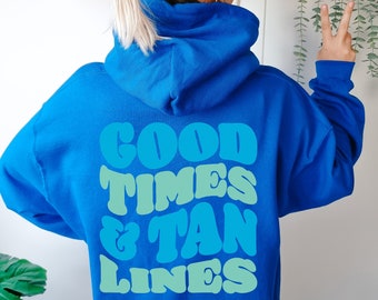 Good Times & Tan Lines Hoodie | Coconut Girl Aesthetic Tropical Beachy Hibiscus Summer Sweatshirt | Cute Trendy Y2k Tumblr Indie Fashion