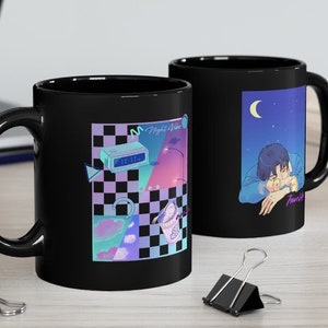 Night Vibes | Vaporwave Anime 11oz Ceramic Mug | 80s 90s Y2k Aesthetic | Pastel Cozy Mug | Gift for Night Owl | Japanese Aesthetic