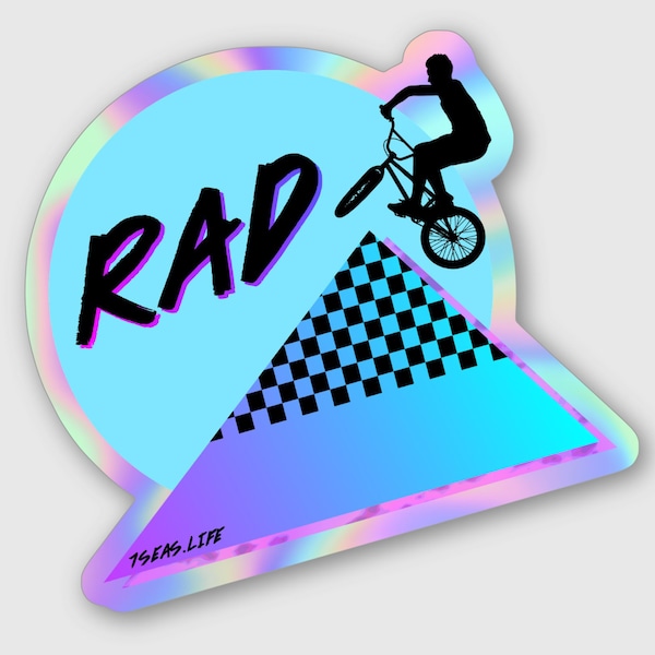 Rad BMX - Holographic Die Cut Sticker - 2.5x2.75" - 80's Synthwave Vaporwave Inspired - Cru Jones - 1986 Rad Movie - FREE US Shipping