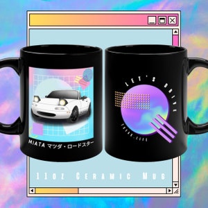 Miata MX-5 NA Inspired Ceramic Mug | Vaporwave 80s 90s Aesthetic | Retrowave Geometric | Japanese Car | Gift For Car Guy / Racing Fan