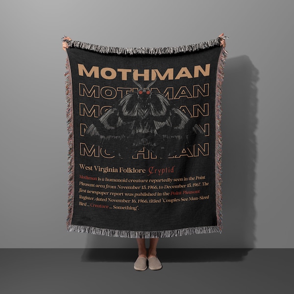 Mothman Facts Woven Blanket | Point Pleasant West Virginia Cryptid Throw | Spooky Monster Legendary Creature Decor | Cryptozoology Gift