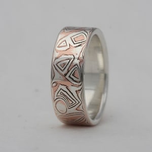 Size 5 1/4 Mokume Gane Band, Silver and Copper Ring.