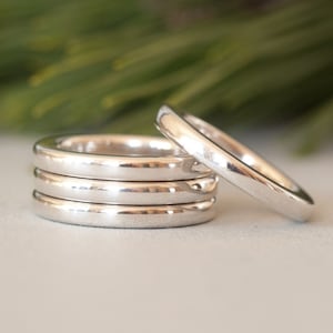 Thick and Heavy Silver Stack Bands, 1 to 4 solid sterling silver stacking bands in custom sizes 3 to 14.