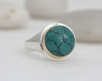 Turquoise Ring, silver and gold ring, size 6, ready to ship.