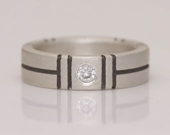 Silver Band with three CZ's, stackable, size 6 and ready to ship.