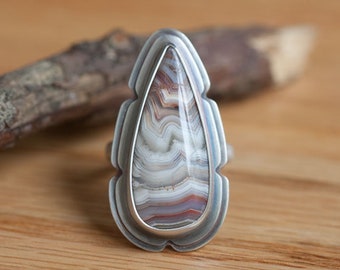 Crazy Lace Agate Ring, size 6 3/4 crazy lace and sterling silver ring, ready to ship.