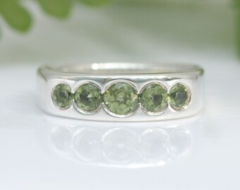 Peridot Stacking Band, flush set peridot in sterling silver, size 6.