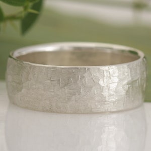 Wide Silver Band, size 12, Rough and Refined" hammered surface texture. Ready to Ship.