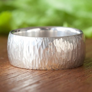 10 mm Wide Hammered Silver Band. Custom sizes 4 to 14.