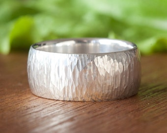 10 mm Wide Hammered Silver Band. Custom sizes 4 to 14.