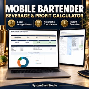 Mobile Bartender Spreadsheet, Pricing Calculator, Beverage Planner, Quote and Profit Tracker, Excel Google Sheets