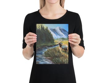 Stream of Dreams- Rocky Mountain Elk Canvas Print, Deer Wall Art, Wildlife Home Decoration, Animal House Decor,