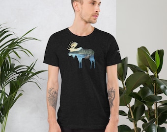 Moose Lake T-shirt, bekväm och lätt sommartröja, snygga kläder för naturälskare, originell unisextröja med djurmotivtryck utan AI