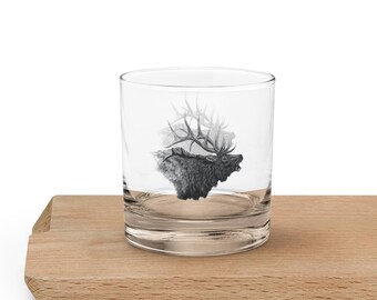 Älgtjursglas, robust dricksglas med djurmotiv, köksredskap med djurmotiv i originaldesign, whiskykopp i västerländsk stil
