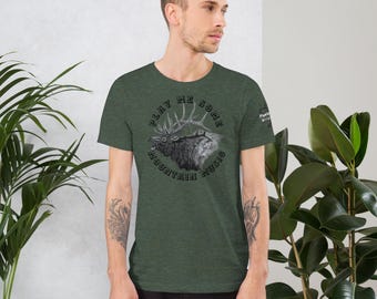Älg-t-shirt med bergsmusik, bekväm t-shirt med lätt djurmotiv, djurkläder i originalkonst, snygg skjorta utan AI