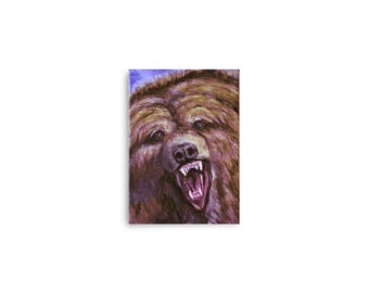 Mini Grizzly-tryck, liten björnmålningsposter, väggkonst med djurliv, djurheminredning, naturhusinredning