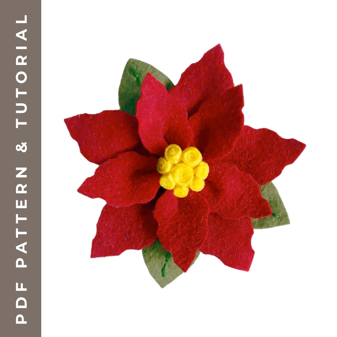 Christmas Felt Poinsettia Pattern DIY Holiday Ornament Tutorial Easy