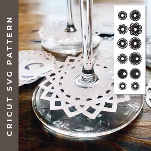 Wine glass nametags svg diy wine collars pattern cricut silhouette stem name tag lace paper doilies cut files party wine glass labels