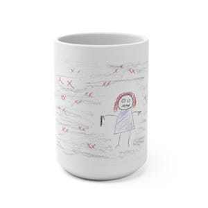 Childlike Scribble Doll mug | Hand-Drawn Sketch, Red Hair, Crayon Style