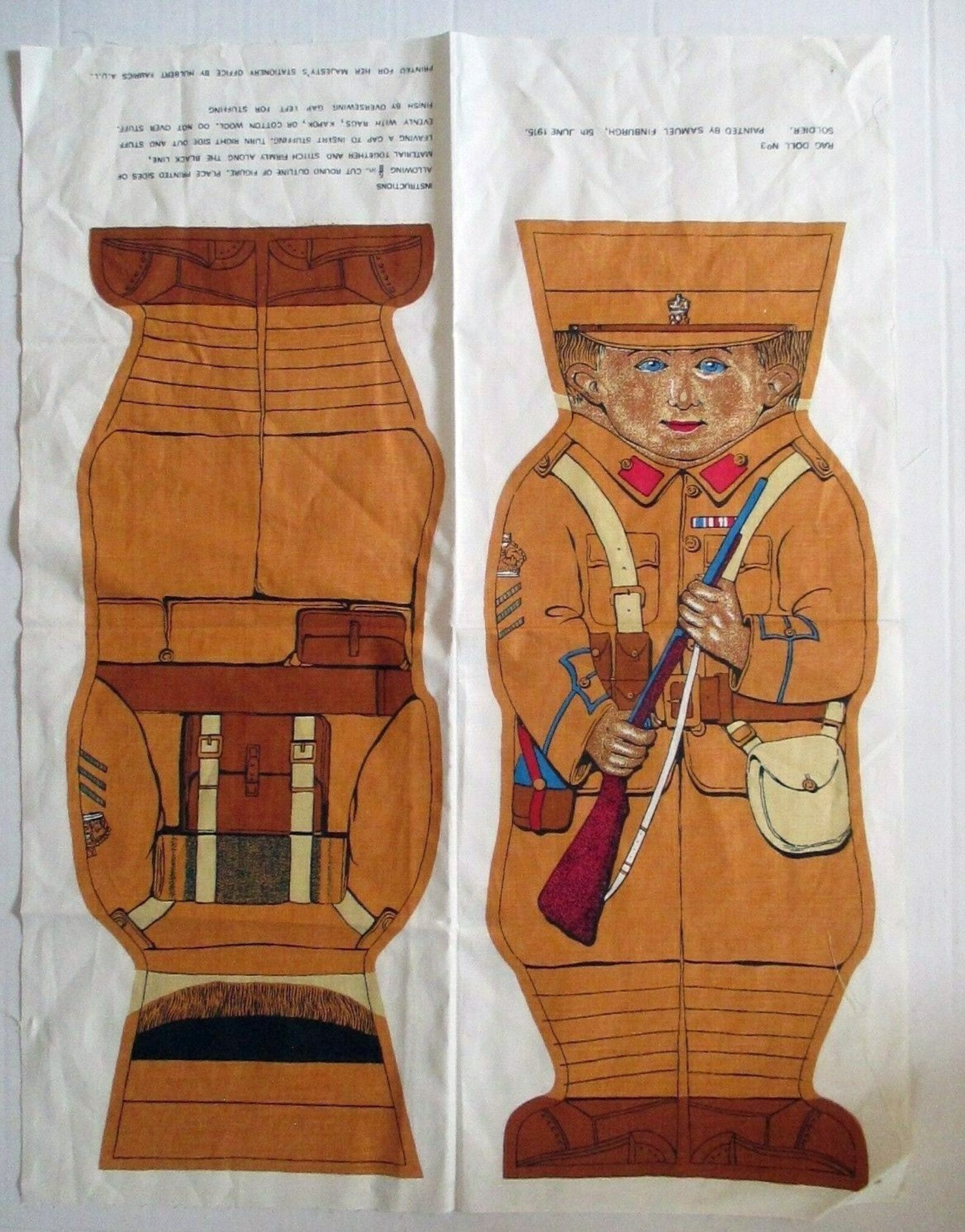 WWI 1915 Soldier Rag Doll No. 3 Hulbert Fabrics Cloth Rag Doll Etsy